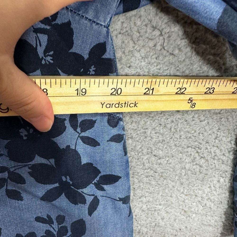 j. jill denim top women small blue floral chambray popover long sleeve oversized - Picture 5 of 8